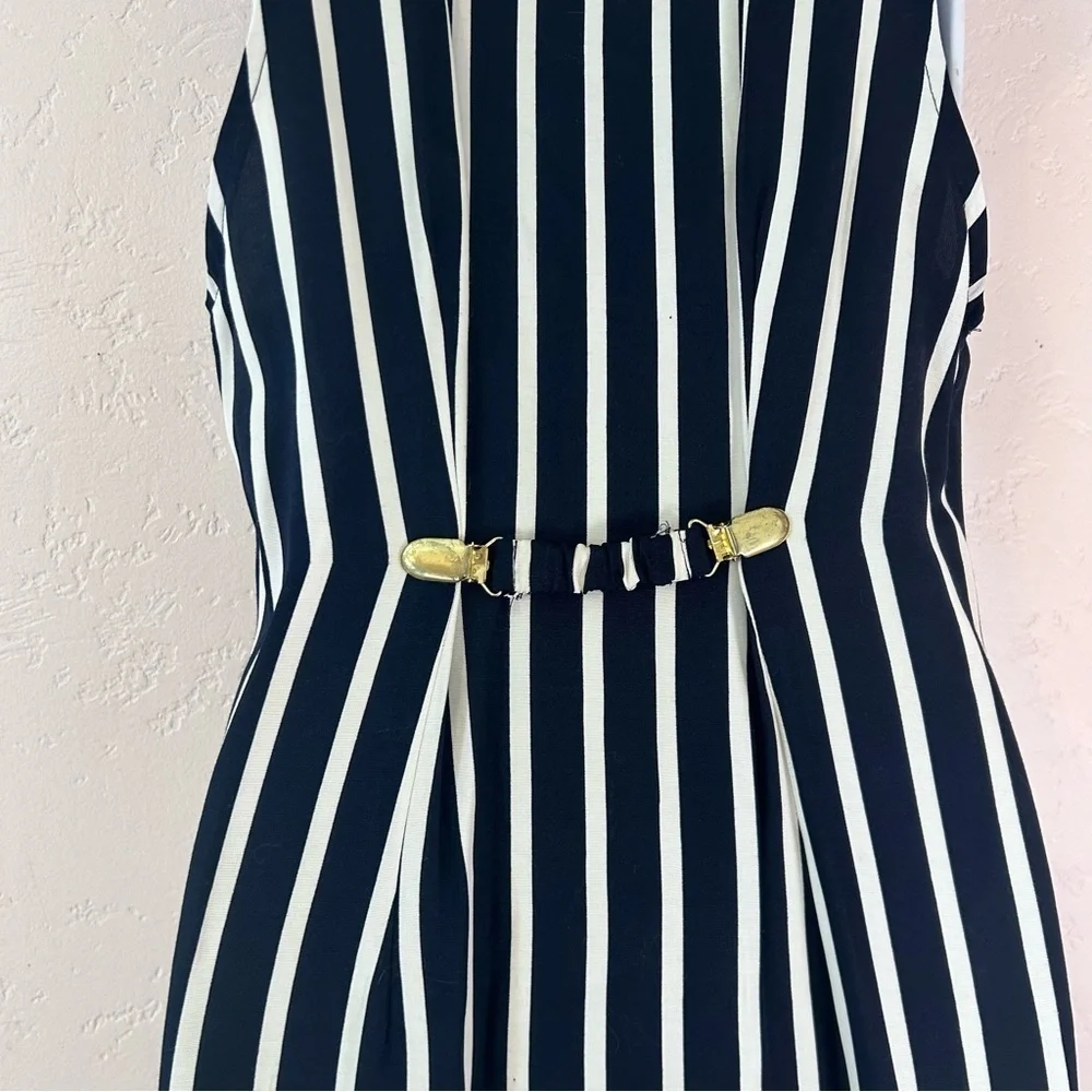 Jonathan Martin Vtg 90s Navy White Nautical Stripped Button Pencil Dress 7/8